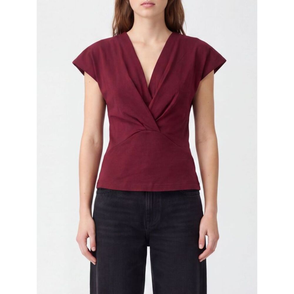 Isabel Marant Women Draped V-Neck Slim Fit Cotton Top Isabel Marant